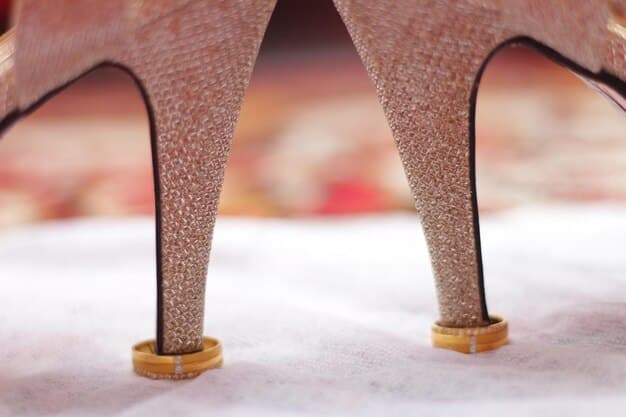 A close-up of an Amina Muaddi heel, focusing on its signature flared heel and sparkling embellishments, representing contemporary luxury and high value in the resale market.