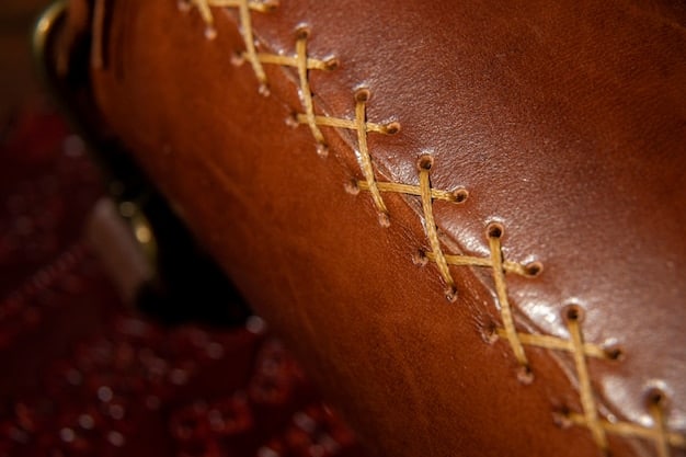 A detailed macro shot of shoe stitching on a luxury leather boot, highlighting perfect, even threads with no imperfections.