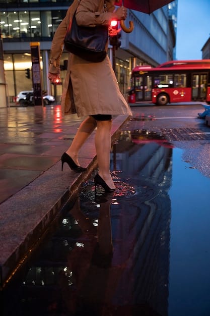 A stylish person wearing comfortable block heel sandals walking confidently on a bustling city boardwalk during sunset.