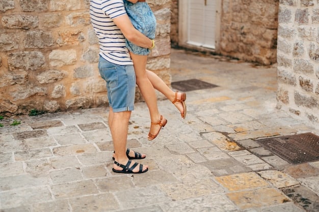 A person walking down a charming cobblestone street in a European city, wearing comfortable yet stylish espadrille sandals, showcasing the blend of urban exploration and chic footwear.