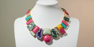 Vibrant geometric and natural element statement necklace for Spring 2026