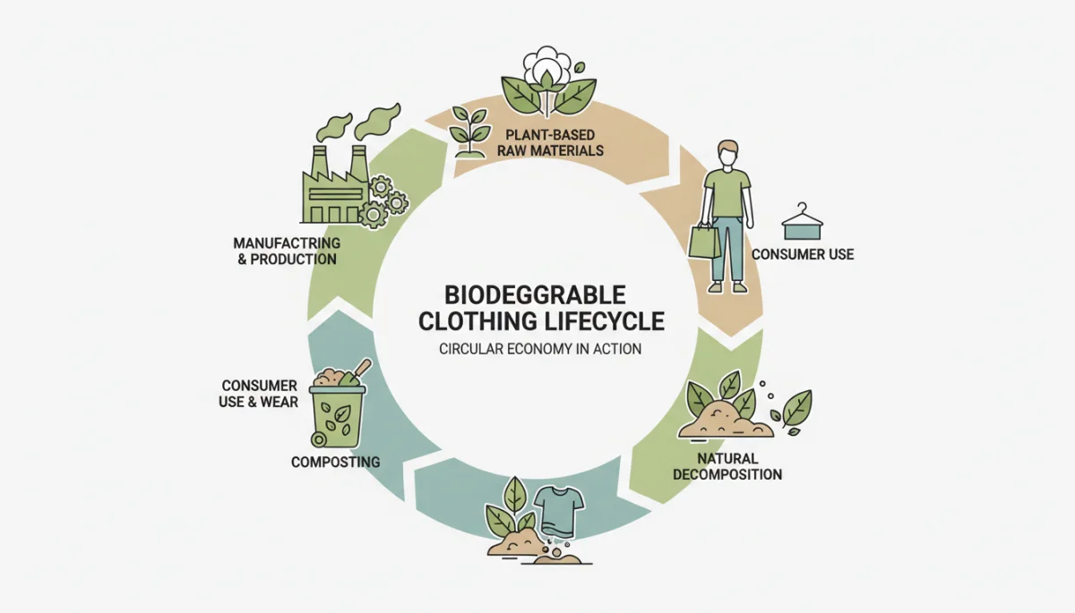 Infographic illustrating the lifecycle of biodegradable clothing